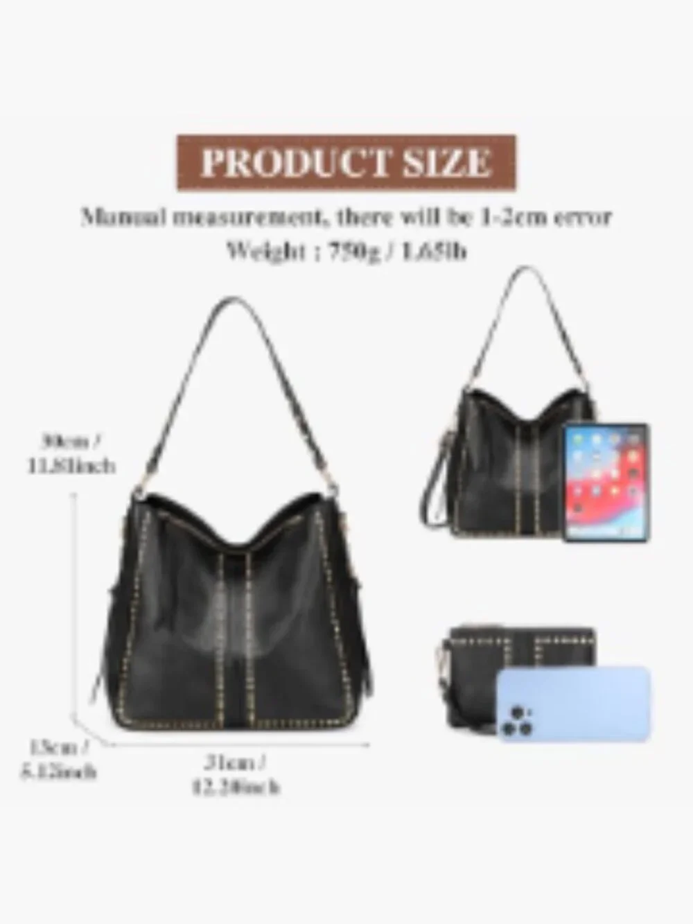Hobo Bags for Women Large Vegan Leather Tote Purse and Wallet Set 2pcs